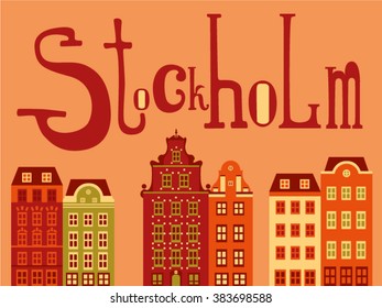 Stockholm vector illustration with traditional house.