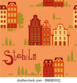 Stockholm vector seamless pattern with city buildings