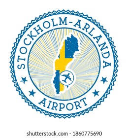 Stockholm-Arlanda Airport stamp. Airport logo vector illustration. Stockholm aeroport with country flag.