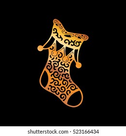 Stocking christmas present . Vector illustration. Christmas Sock lace pattern. Christmas and New Year symbol. Holiday design and decoration