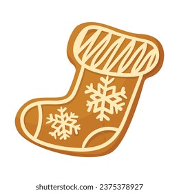 Stocking Gingerbread Cookie as Winter Homemade Sweet Snack with Sugar Glaze Vector Illustration