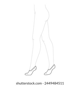 Stocking hosiery Invisible length hose. Fashion accessory clothing technical illustration. Vector, side view for Men, women, unisex style, flat template CAD mockup sketch outline isolated on white