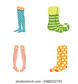 Stocking icons set cartoon vector. Bright short or knee stocking. Foot clothing