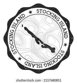 Stocking Island outdoor stamp. Round sticker with map with topographic isolines. Vector illustration. Can be used as insignia, logotype, label, sticker or badge of the Stocking Island.