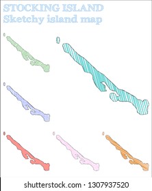 Stocking Island sketchy island map. Memorable hand-drawn illustration. Modern childish style icon.