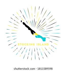 Stocking Island sunburst badge. The island sign with map and Bahamian flag. Colorful rays around the logo. Vector illustration.