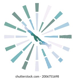 Brote de sol en la isla de Stocking Island. Rayos de rayas bajas y mapa de la isla. Ilustración vectorial vibrante.