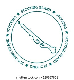 Stocking Island vector map. Retro vintage insignia with island map. Distressed travel stamp with Stocking Island text wrapped around a circle and stars. Stocking Island map vector illustration.