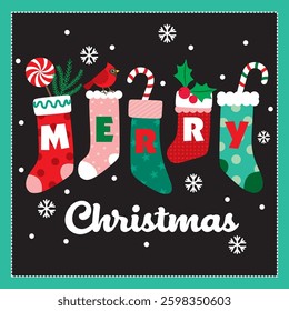 Stocking and Merry Christmas Text For Christmas Card or Bag design
