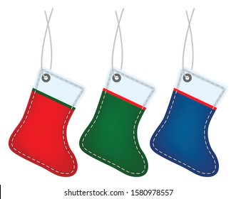 Stocking shape Christmas sale tag set, vector illustration