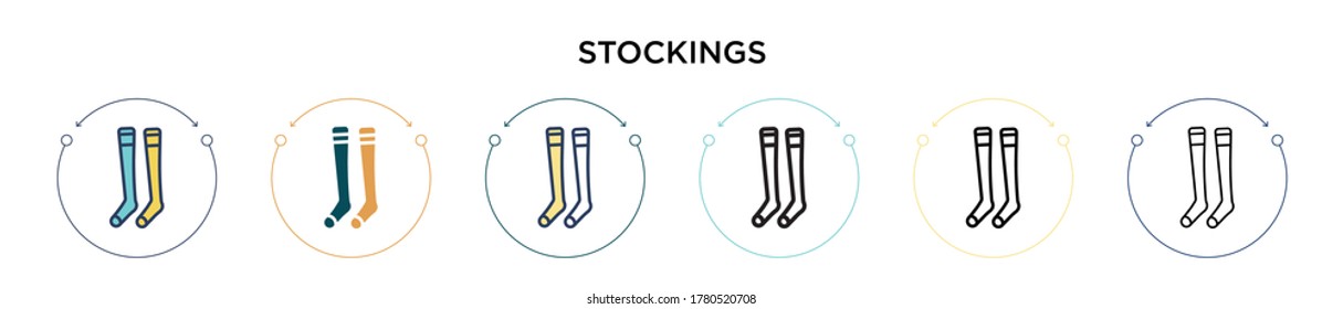Stockings icon in filled, thin line, outline and stroke style. Vector illustration of two colored and black stockings vector icons designs can be used for mobile, ui, web