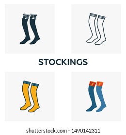 Stockings icon set. Four elements in diferent styles from clothes icons collection. Creative stockings icons filled, outline, colored and flat symbols.