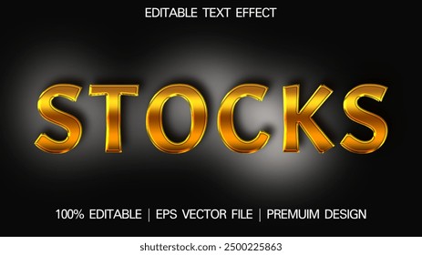 Stocks 3d editable text in golden effect, font editable, typography, 3d text for investment, banking , business and finance . vector template