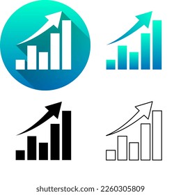 Stocks Amount Price Trend Increase Capital Gain Digital Asset Finance Icon, Set of Flat Long Shadow, Black-White Silhouette, Line Art Logo Icon Symbol Isolated on White Background Financial
