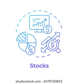 Stocks blue gradient concept icon. Financial diversification, investing shares. Round shape line illustration. Abstract idea. Graphic design. Easy to use in infographic, presentation