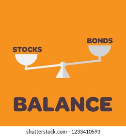 Stocks and bonds balancing on a scale