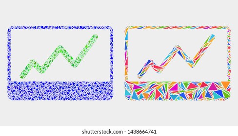 Stocks chart collage icon of triangle items which have different sizes and shapes and colors. Geometric abstract vector design concept of stocks chart.