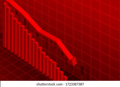 Stocks fall. Candle stick graph chart of stock market investment trading. Bullish point, down trend of graph. red background. Vector.

