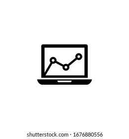 Stocks graphic on laptop monitor vector icon in black solid flat design icon isolated on white background
