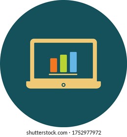 Stocks graphic on laptop monitor vector icon.Trendy icon on Green background for web  and mobile graphic.