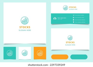 Stocks logo design with editable slogan. Branding book and business card template.