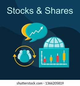 Stocks and shares flat concept vector icon. Global financial market idea cartoon color illustrations set. Trading. Stock market analysis. Investment, capital growth. Isolated graphic design element