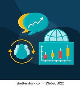 Stocks and shares flat concept vector icon. Global financial market idea cartoon color illustrations set. Trading. Stock market analysis. Investment, capital growth. Isolated graphic design element