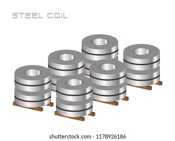 Stocks of slitting rolled steel coil, steel, strap storage in factory warehouse, Metal iron sheet industrial. Isolated vector