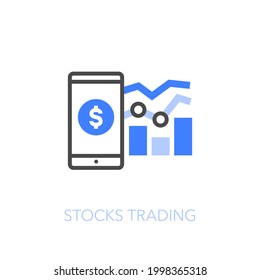 Stocks trading symbol with a cellphone and financial graphs. Easy to use for your website or presentation.