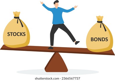 Stocks vs bonds in investment asset allocation, Risk assessment portfolio, Expected return in long term mutual funds, Pension fund, investor balance on stocks at seesaw

