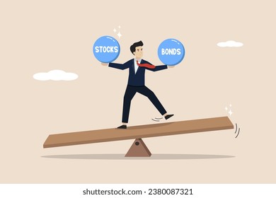 Stocks vs bonds in investment asset allocation, expected returns in long-term mutual funds, the concept of pension funds, the balance of business investors on stocks and bonds seesaw.