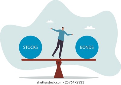 Stocks vs bonds in investment asset allocation, risk assessment portfolio or expected return in long term mutual funds,business concept.flat character.