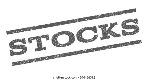 Stocks watermark stamp. Text caption between parallel lines with grunge design style. Rubber seal stamp with dust texture. Vector grey color ink imprint on a white background.
