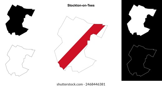 Stockton-on-Tees blank outline map set