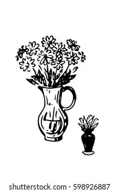 stock-vector-fantasy-floral-vases-elements-shapes-hand-drawn-doodles-sketch-it can be used for decorating and adult coloring page mono color black ink illustration