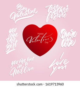 stock-vector-illustration. Set of handwritten phrases for cards. Lettering for love cards. Valentine's day celebration.