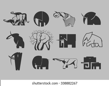 stock-vector-illustration-set-of-elephant-icons