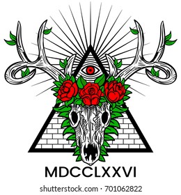 stock-vector-scull-deer-with-horns-leaves-roses-and-pyramid-eye-simbol-masons-freemasonry-emblem-masonic-element-religion-illustration-print-for-t-shirt