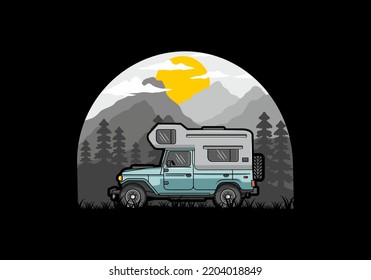 Stocky camper car illustration badge design