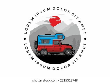 Stocky camper car illustration badge design