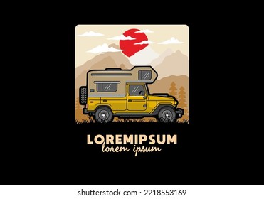 Stocky camper car illustration badge design