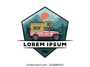 Stocky camper car illustration badge design