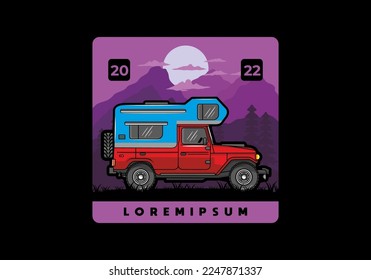 Stocky camper car illustration badge design