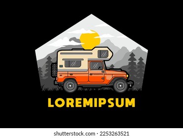 Stocky camper car illustration badge design