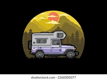 Stocky camper car illustration badge design