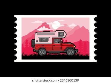Stocky camper car illustration badge design