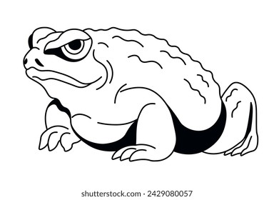 Ein stoischer Frosch mit einem strukturierten Rücken, Vektorgrafik in einem ausgeprägten Lineart-Stil, isoliert auf weiß.