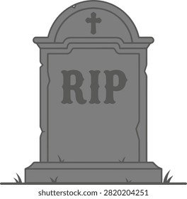 A stoic tombstone etched with RIP resting in a field of subtle grass. Ideal for memorial services or themes of finality.