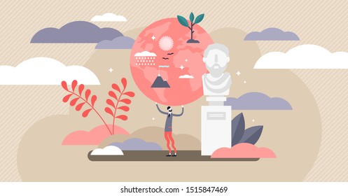 Stoic vector illustration. Flat tiny calm psychology school person concept. Ancient Greek Hellenistic study to praise personal ethics, logic and spiritual self control power. Abstract tolerance wisdom