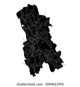 Stoke-on-Trent, England, high resolution vector map with city boundaries, and editable paths. The city map was drawn with white areas and lines for main roads, side roads and watercourses.